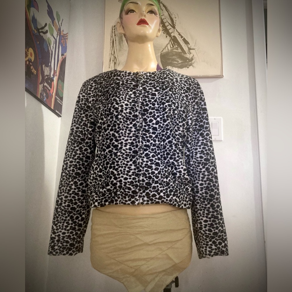 Vintage 90s Bespoke Zippered Leopard Print Faux Fur Jacket